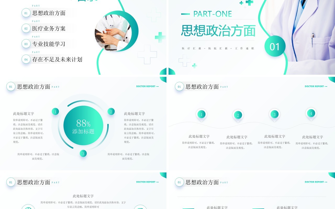 绿色简约风医生述职汇报PPT通用模板