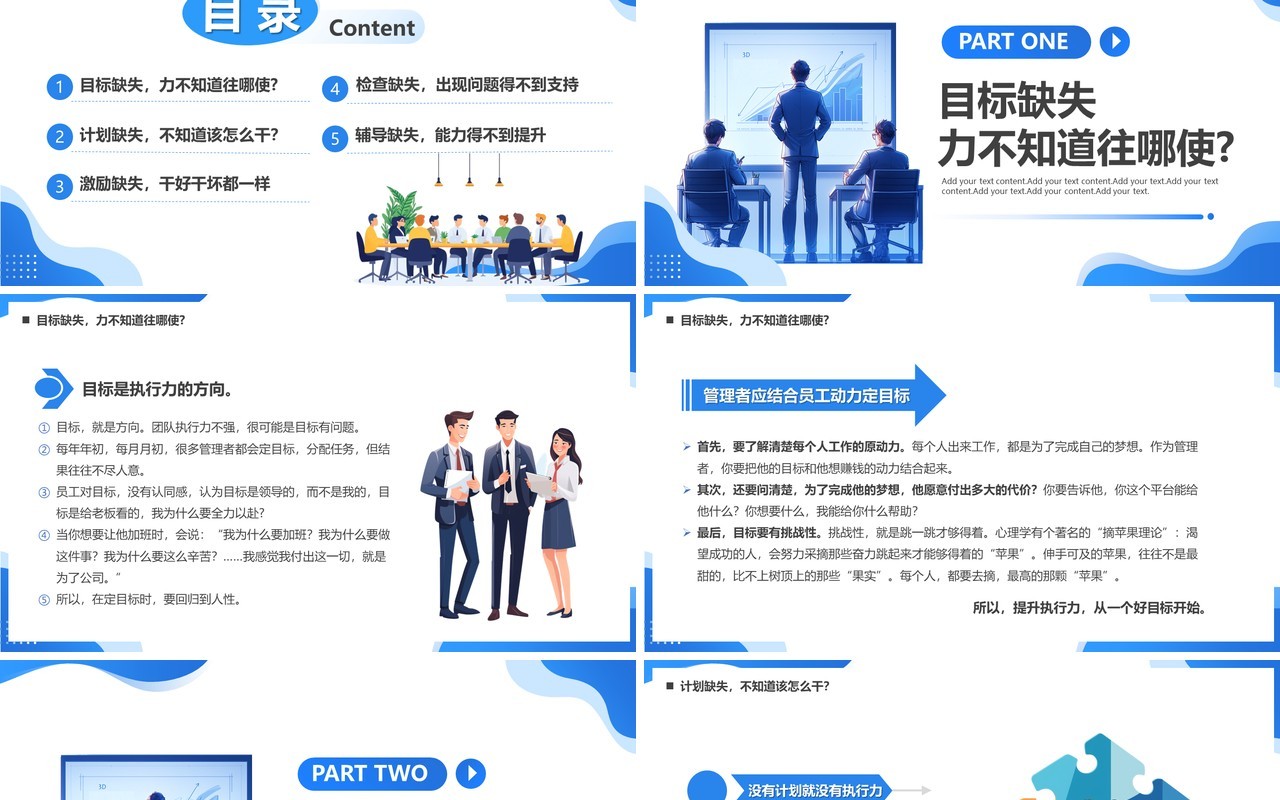 蓝色扁平化员工执行力的培训PPT模板