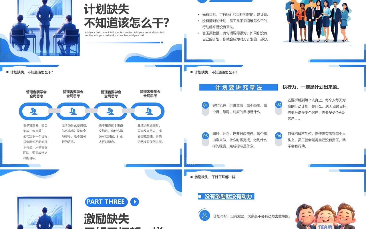 蓝色扁平化员工执行力的培训PPT模板