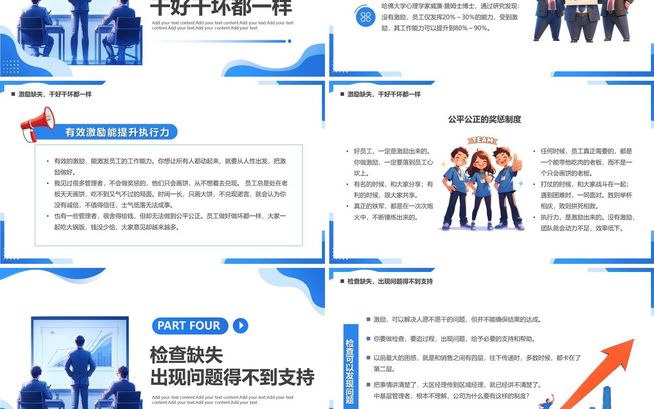 蓝色扁平化员工执行力的培训PPT模板