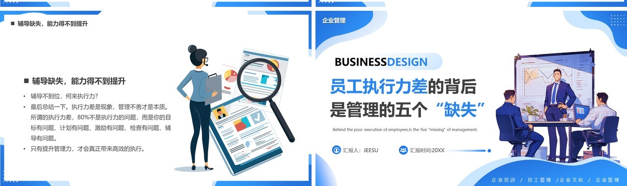 蓝色扁平化员工执行力的培训PPT模板