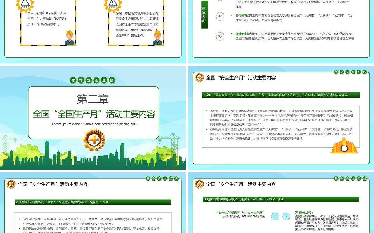绿色卡通风第20个安全生产月教育培训PPT模板
