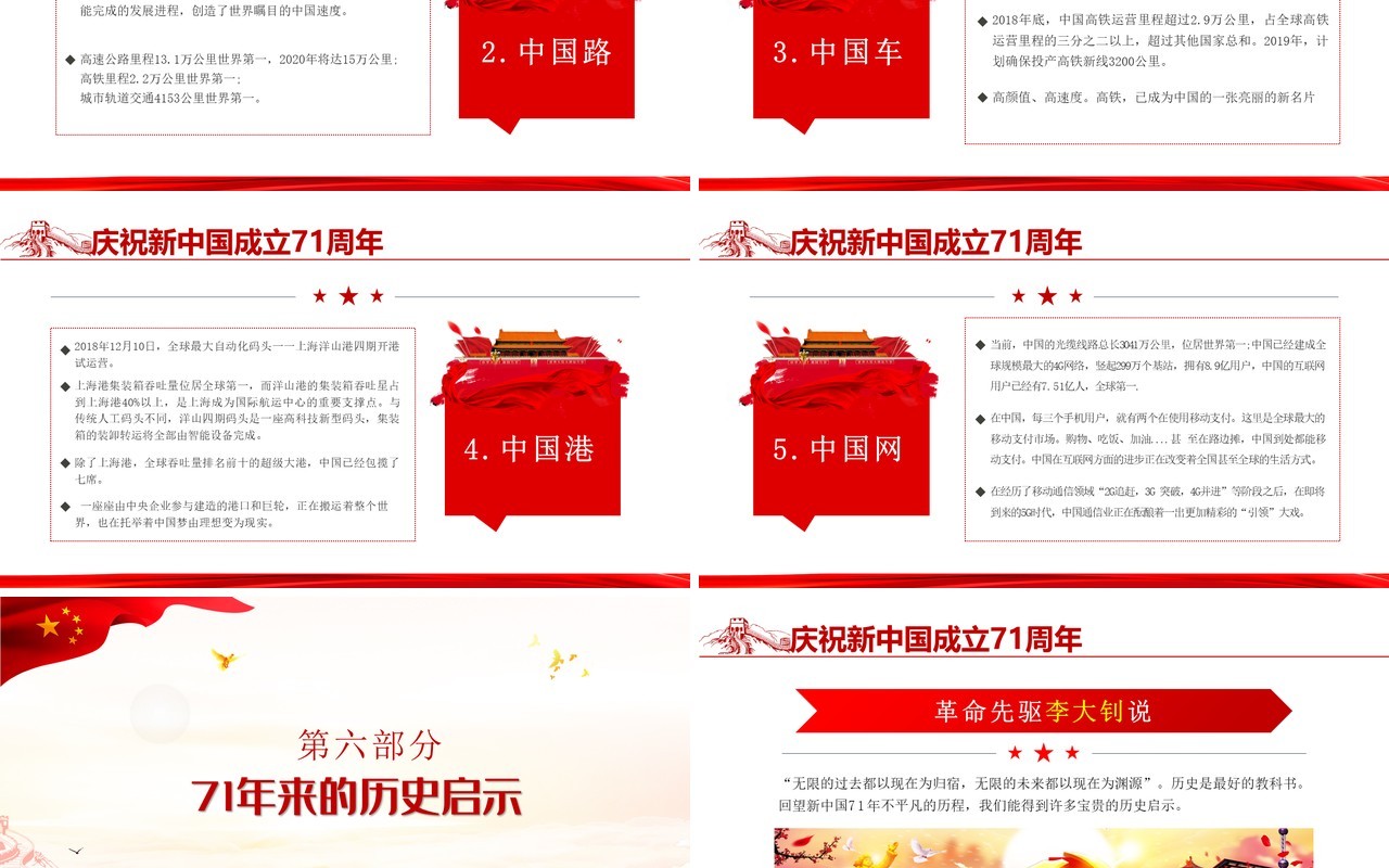 2020年红色简洁建国71周年国庆专题党政党课PPT模板