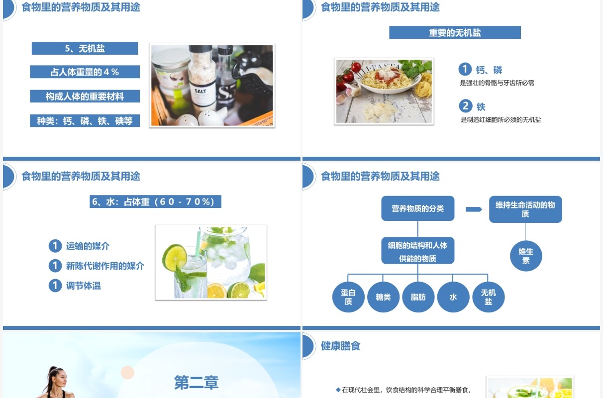 蓝色简约食物营养与运动 教育PPT模板