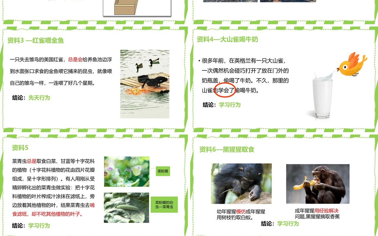 部编版八年级生物上册先天性行为和学习行为PPT模板