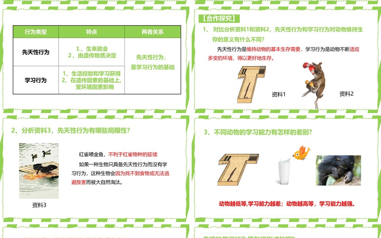 部编版八年级生物上册先天性行为和学习行为PPT模板