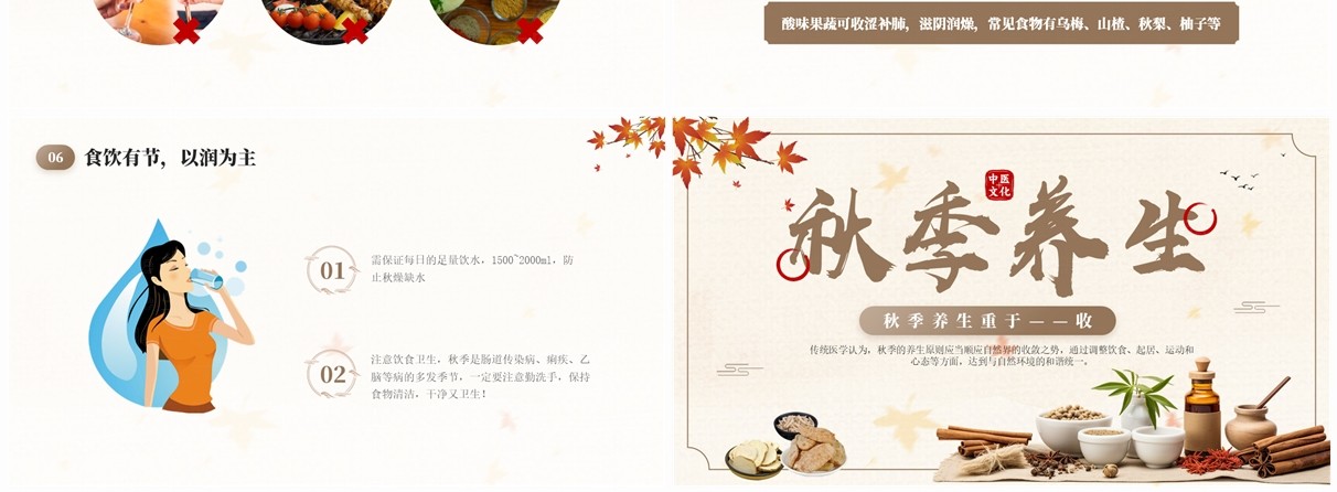 棕色中国风秋季养生中医文化宣传PPT模板