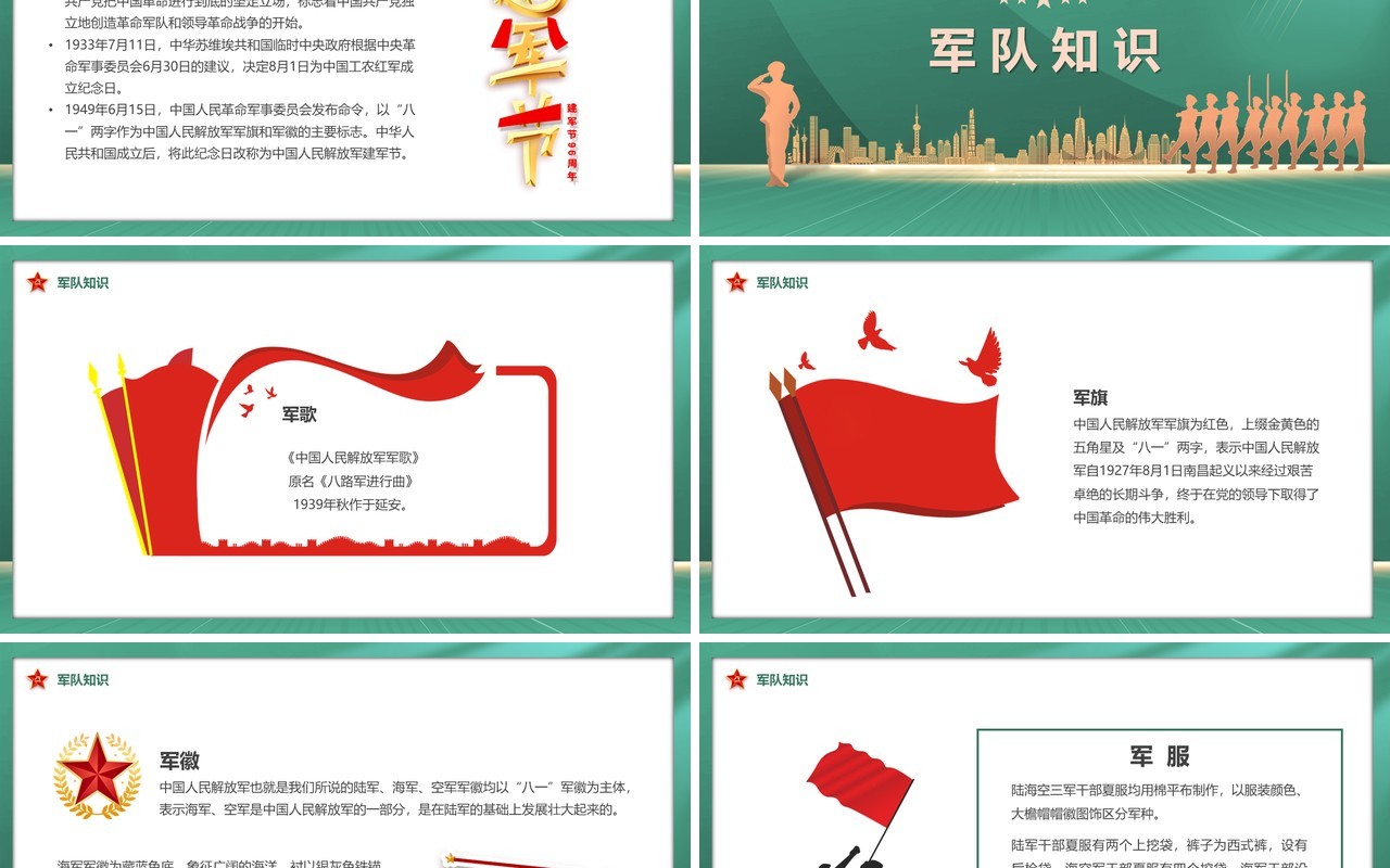 绿色简约风中国梦强军梦PPT模板