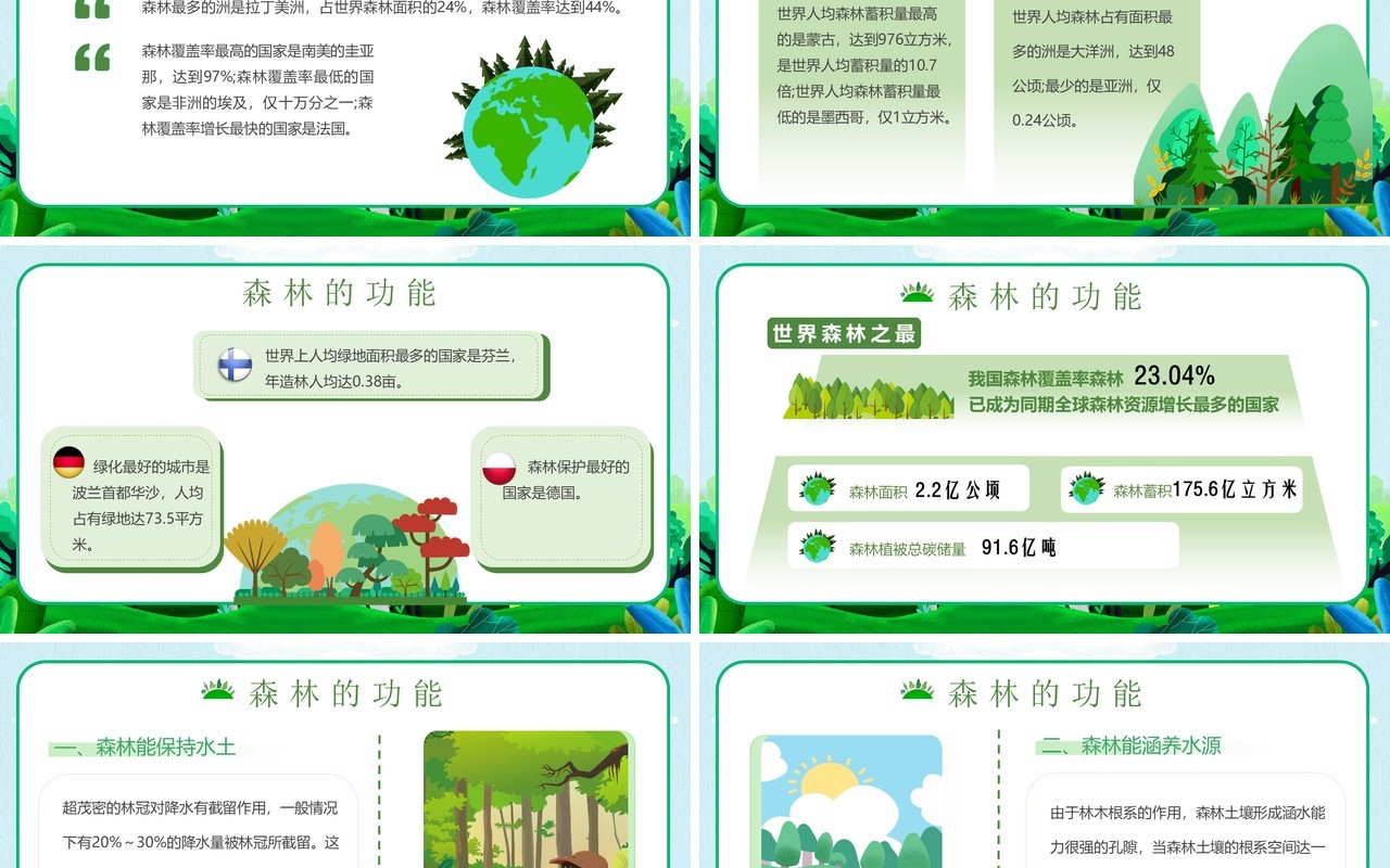 绿色卡通风保护森林爱护地球PPT模板