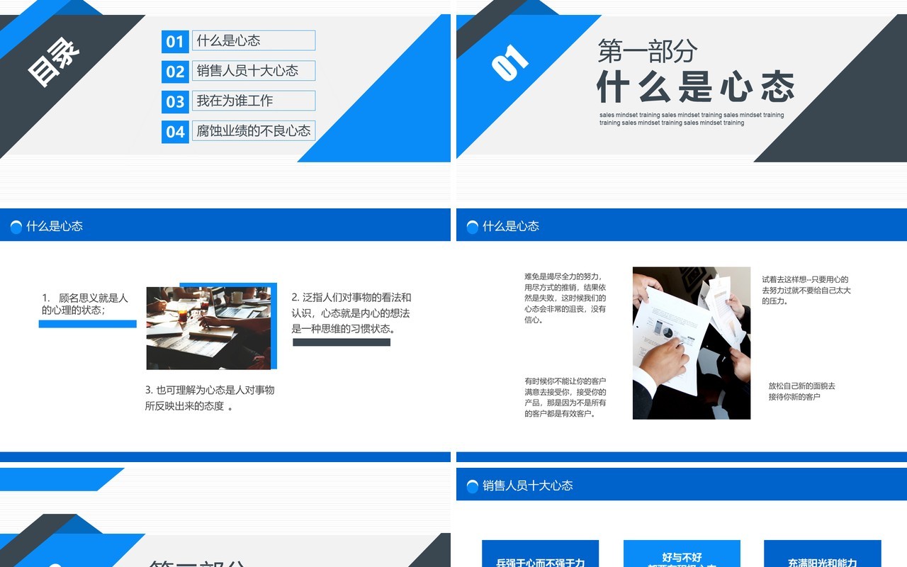 商务简约公司部门员工入职销售心态培训动态PPT模板
