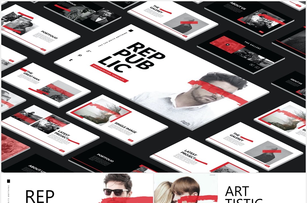 个性创意作品图片展示PPT模板PUBLIC - Powerpoint Template