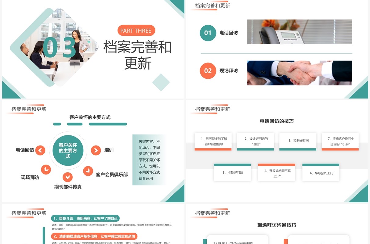 橙绿商务风客户经营档案管理培训PPT模板