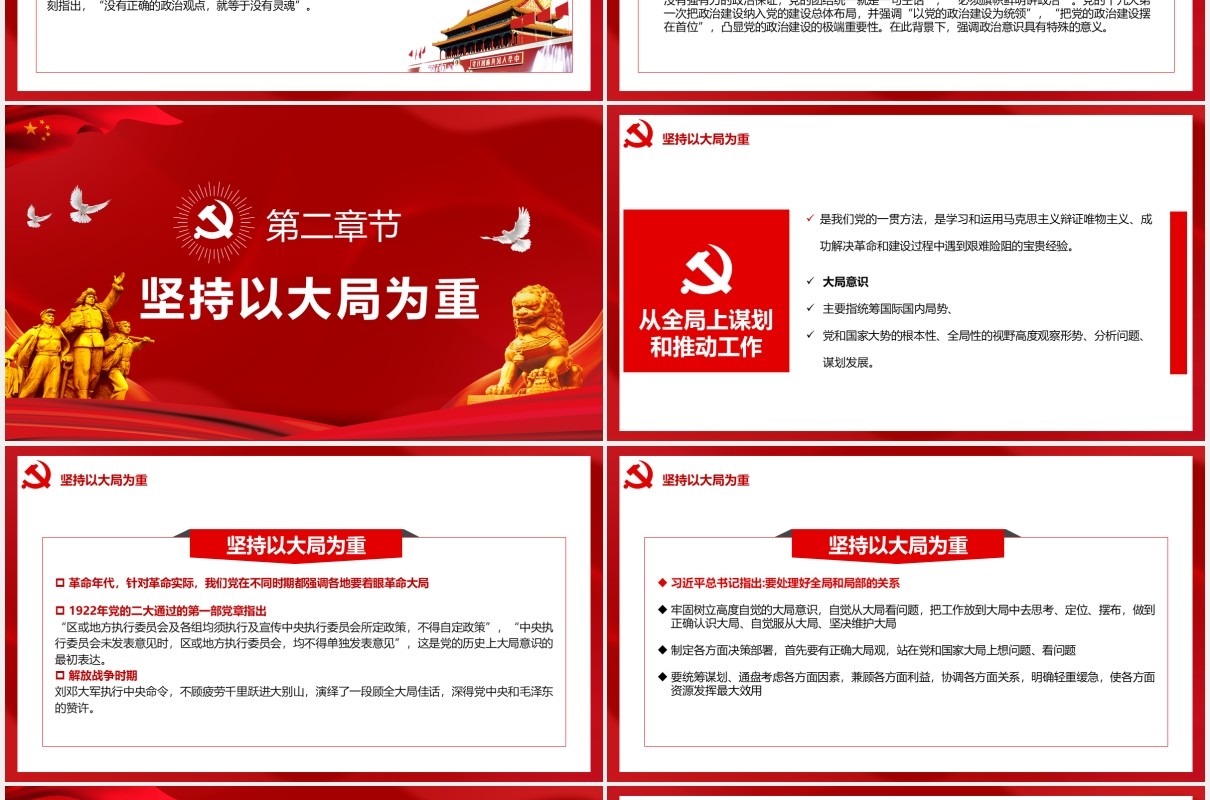 红色党政风中国共产党成立100周年四个意识党建PPT模板