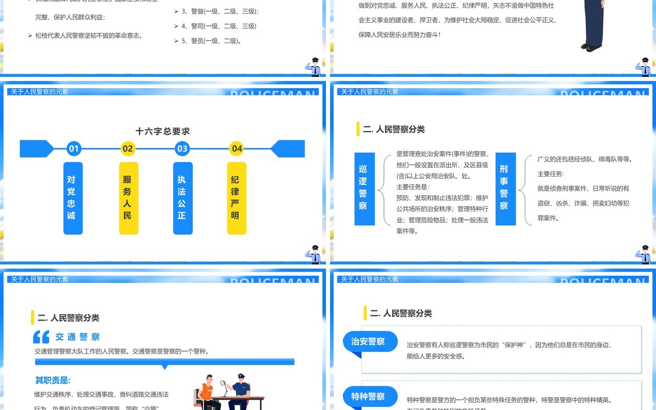 蓝色清新风人民警察节致敬人民警察PPT模板