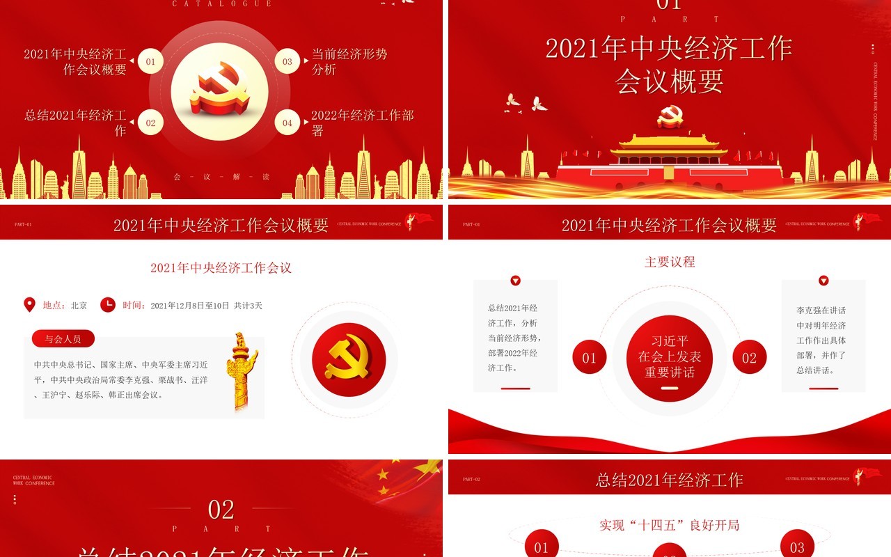 红色党政风中央经济工作会议PPT模板