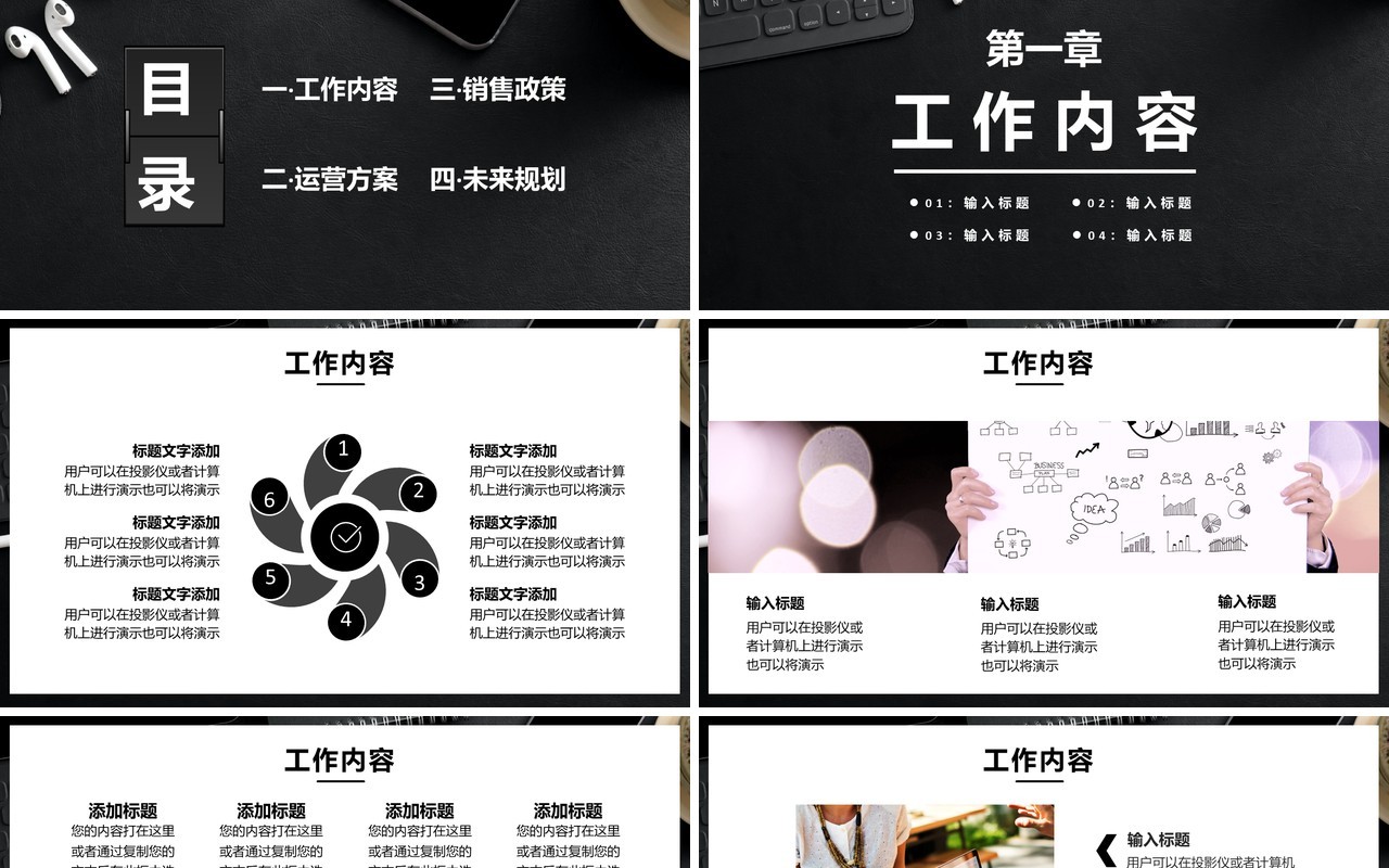 黑色商务简约新年工作计划汇报通用PPT模板