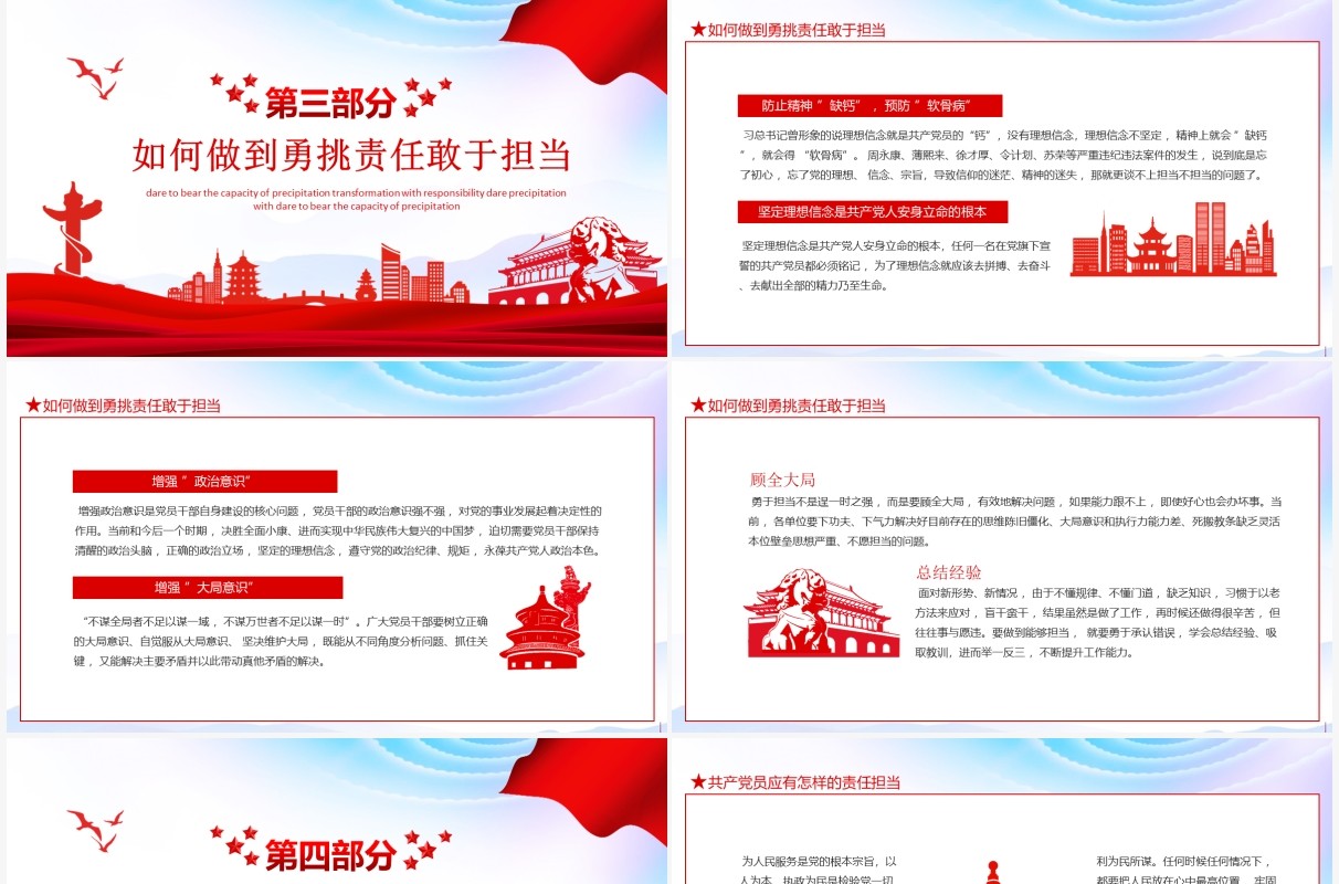 坚定信念勇于担当共筑中国梦想心怀责任敢于担当沉淀转型能力动态PPT模板
