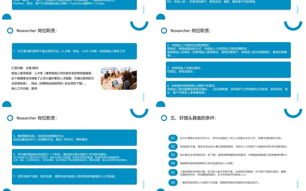 蓝色商务风新人猎头顾问培训PPT模板