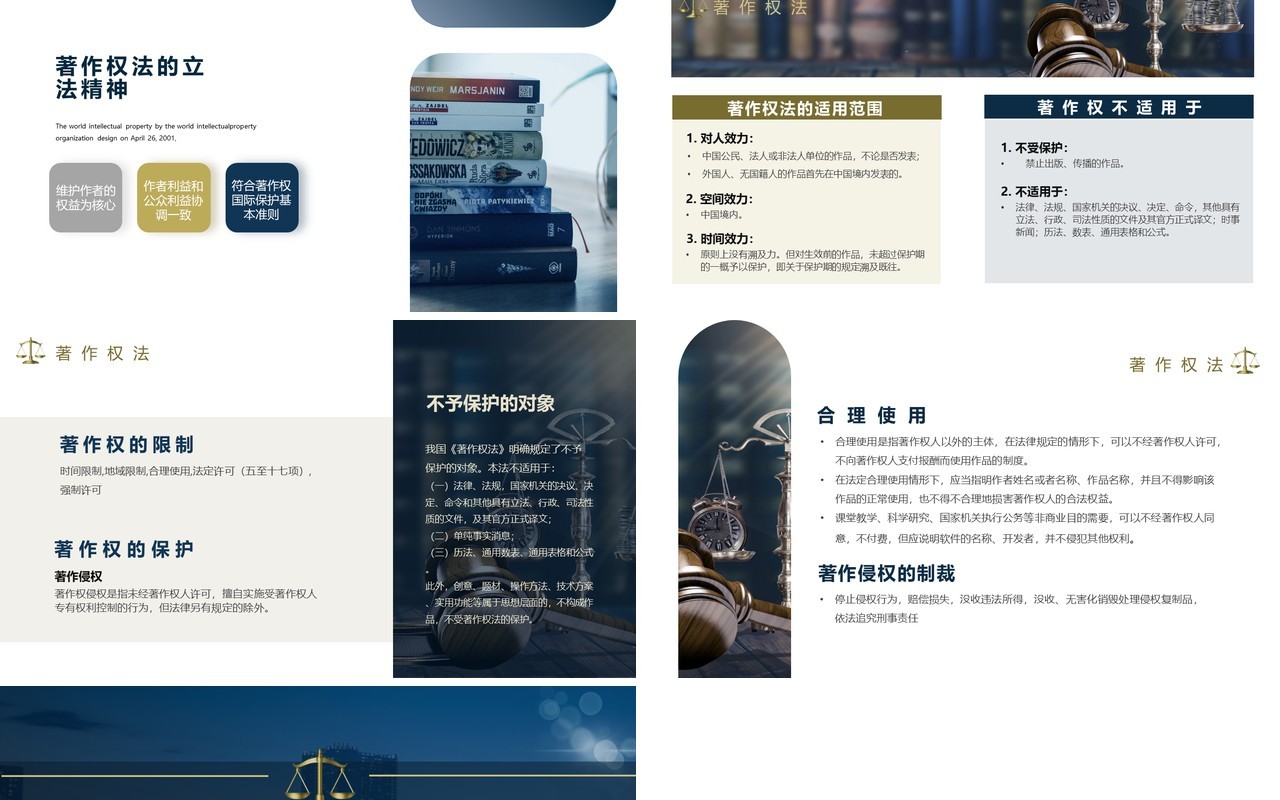 蓝色简约风知识产权法介绍PPT模板