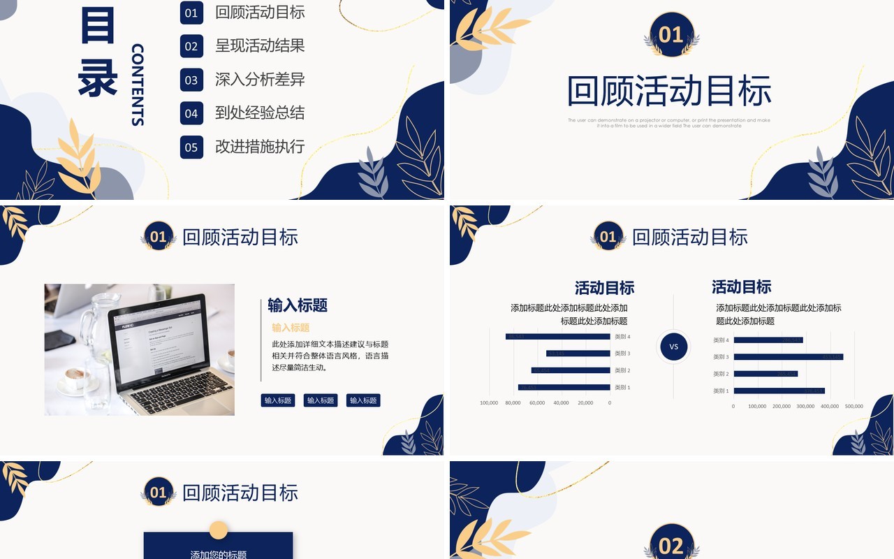 深蓝色企业商务营销活动复盘报告通用PPT模板