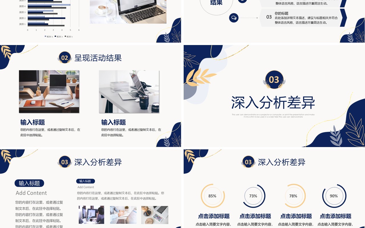 深蓝色企业商务营销活动复盘报告通用PPT模板
