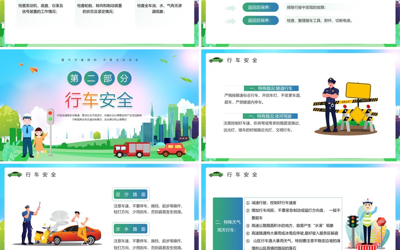 绿色卡通风驾驶员安全培训PPT模板