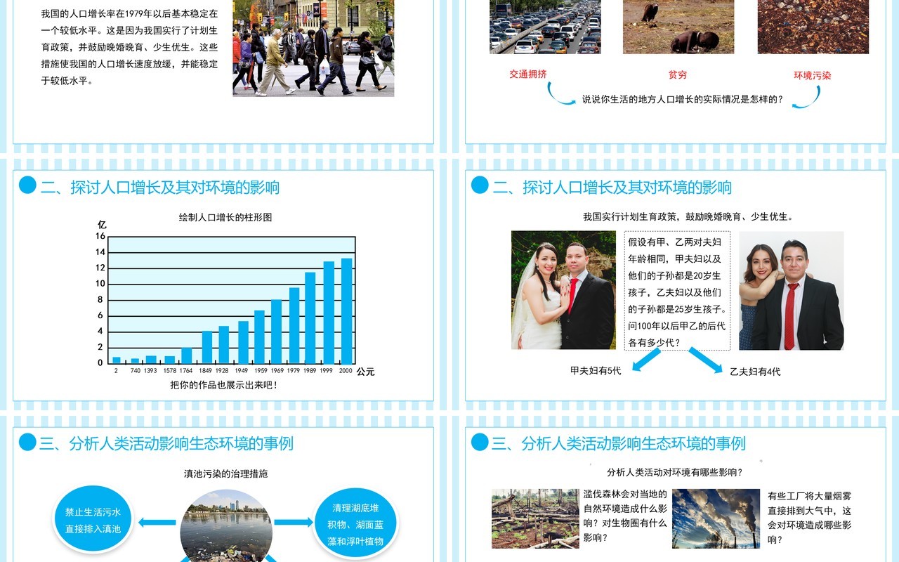 部编版七年级生物下册第七单元人类活动对生物圈的影响探究分析人类活动对生态环境影响课件PPT模板