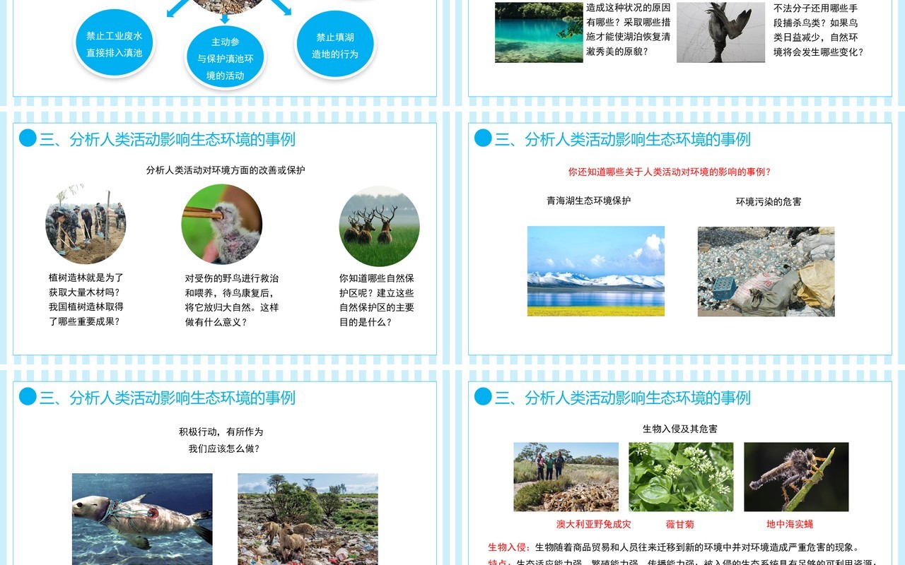 部编版七年级生物下册第七单元人类活动对生物圈的影响探究分析人类活动对生态环境影响课件PPT模板