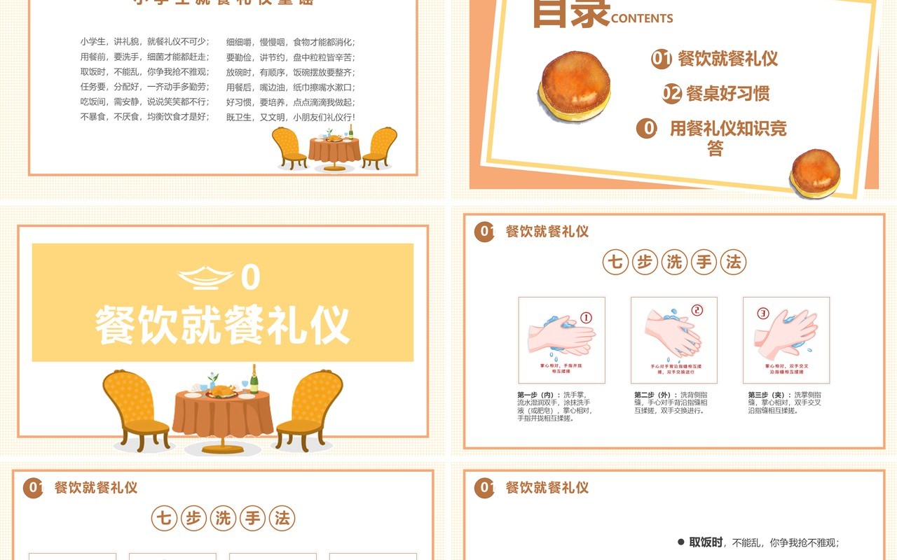 卡通风小学生餐桌礼仪主题班会PPT模板