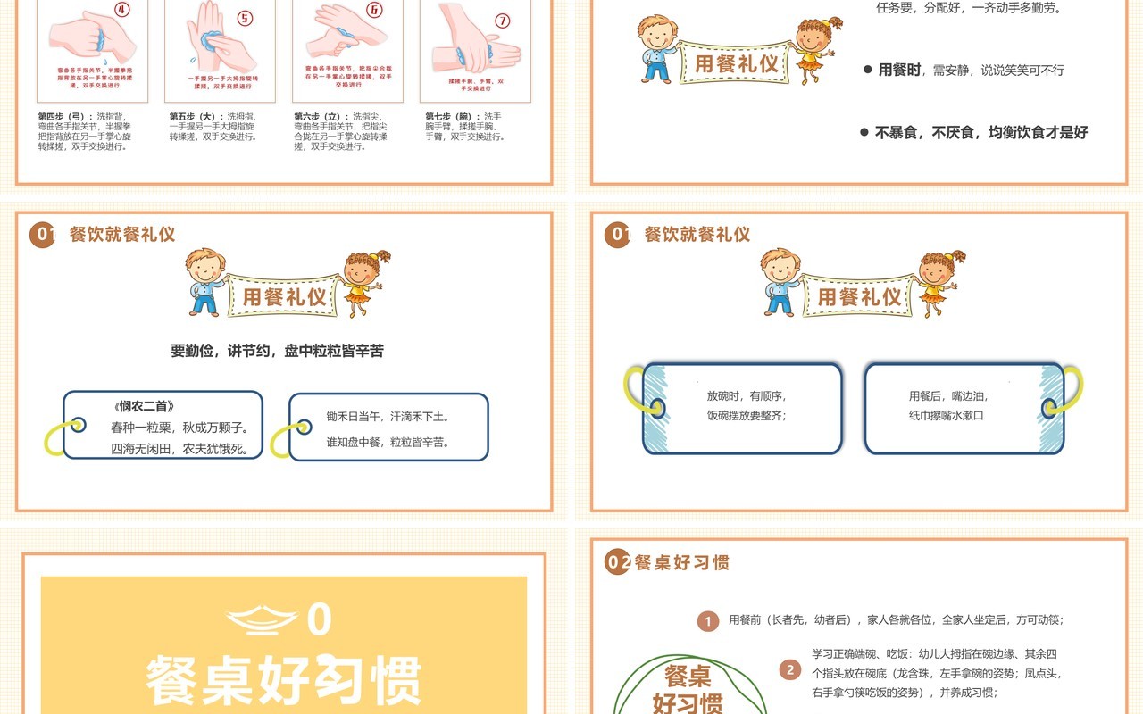 卡通风小学生餐桌礼仪主题班会PPT模板