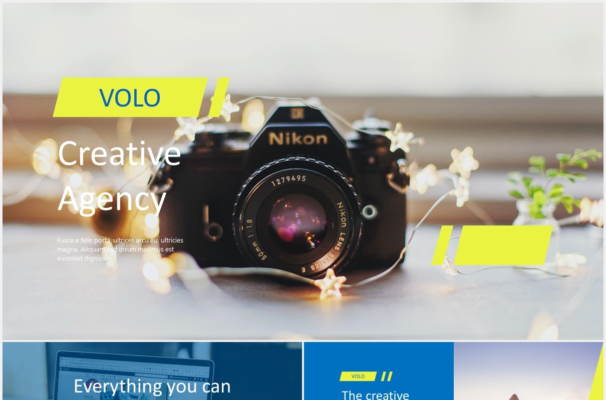 蓝色创意机构公司宣传展示PPT模板VOLO creative agency powerpoint