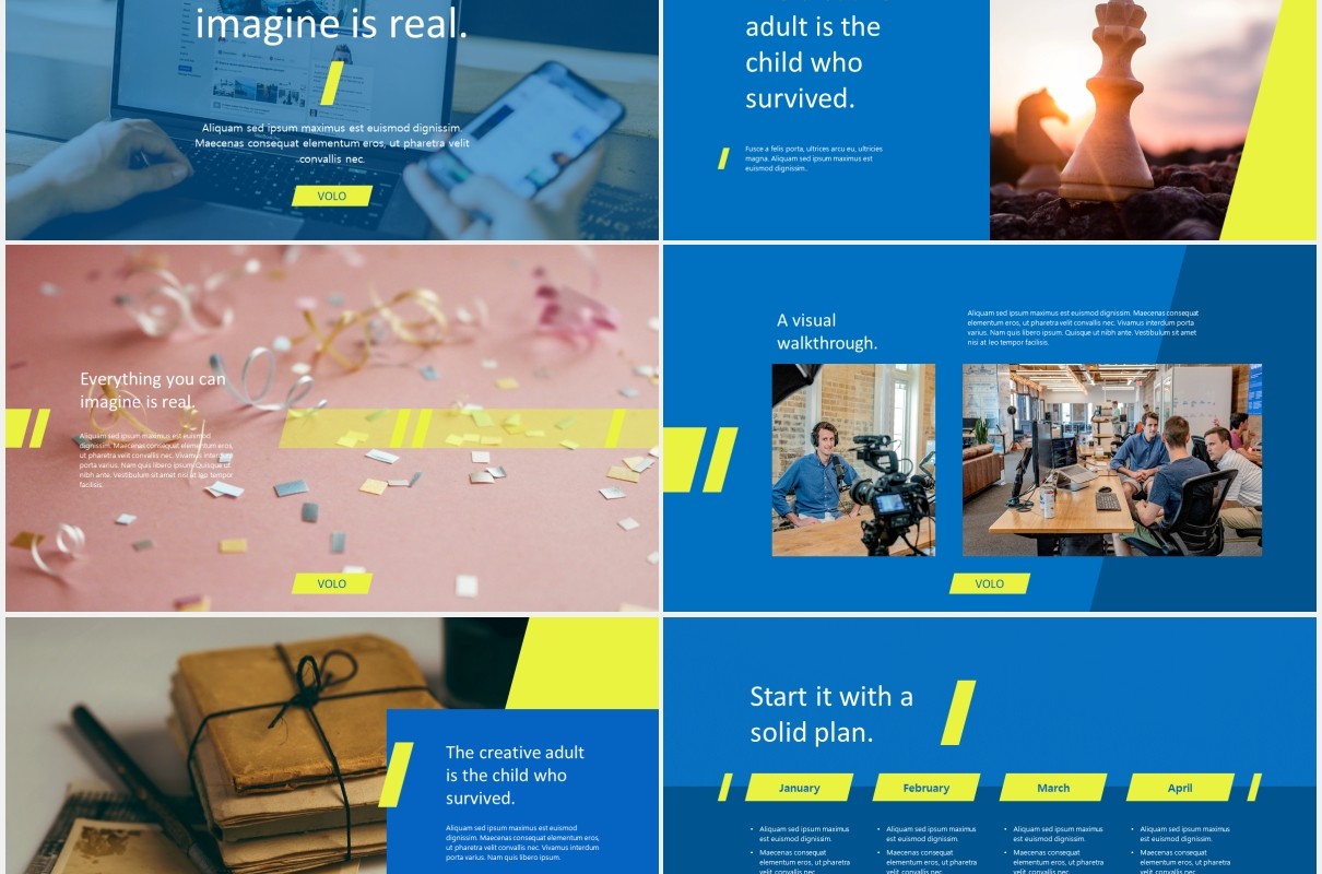 蓝色创意机构公司宣传展示PPT模板VOLO creative agency powerpoint