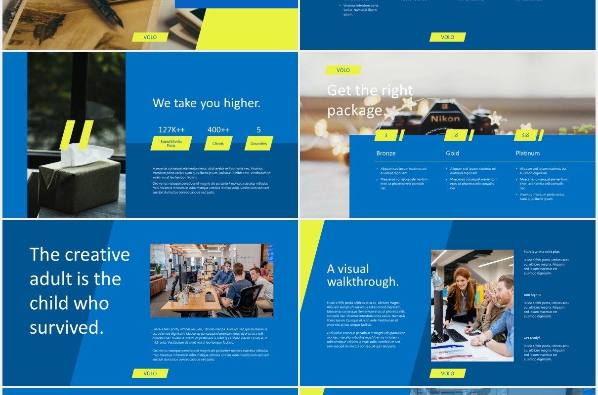 蓝色创意机构公司宣传展示PPT模板VOLO creative agency powerpoint