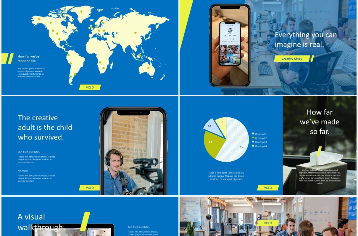 蓝色创意机构公司宣传展示PPT模板VOLO creative agency powerpoint