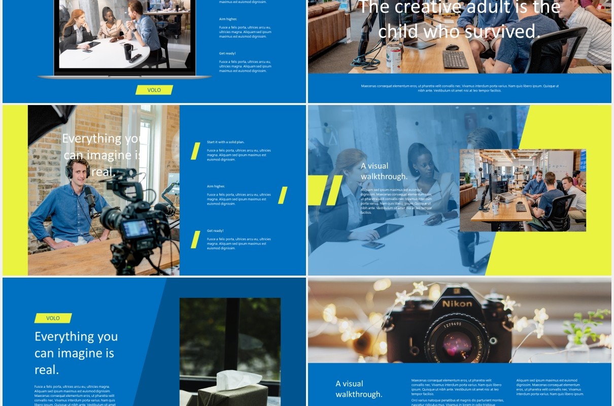 蓝色创意机构公司宣传展示PPT模板VOLO creative agency powerpoint