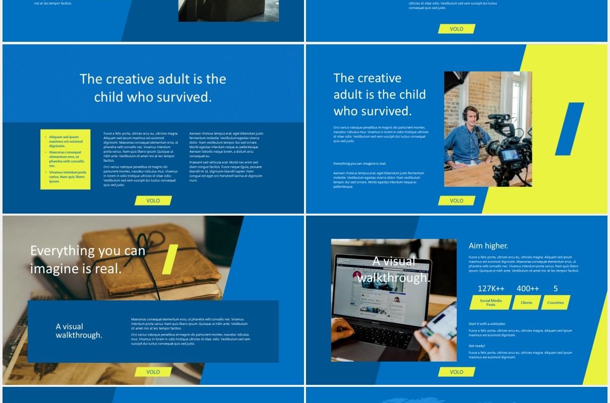 蓝色创意机构公司宣传展示PPT模板VOLO creative agency powerpoint