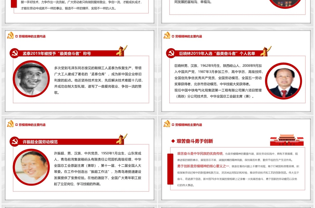 红色简约劳模精神专题讲座汇报PPT模板