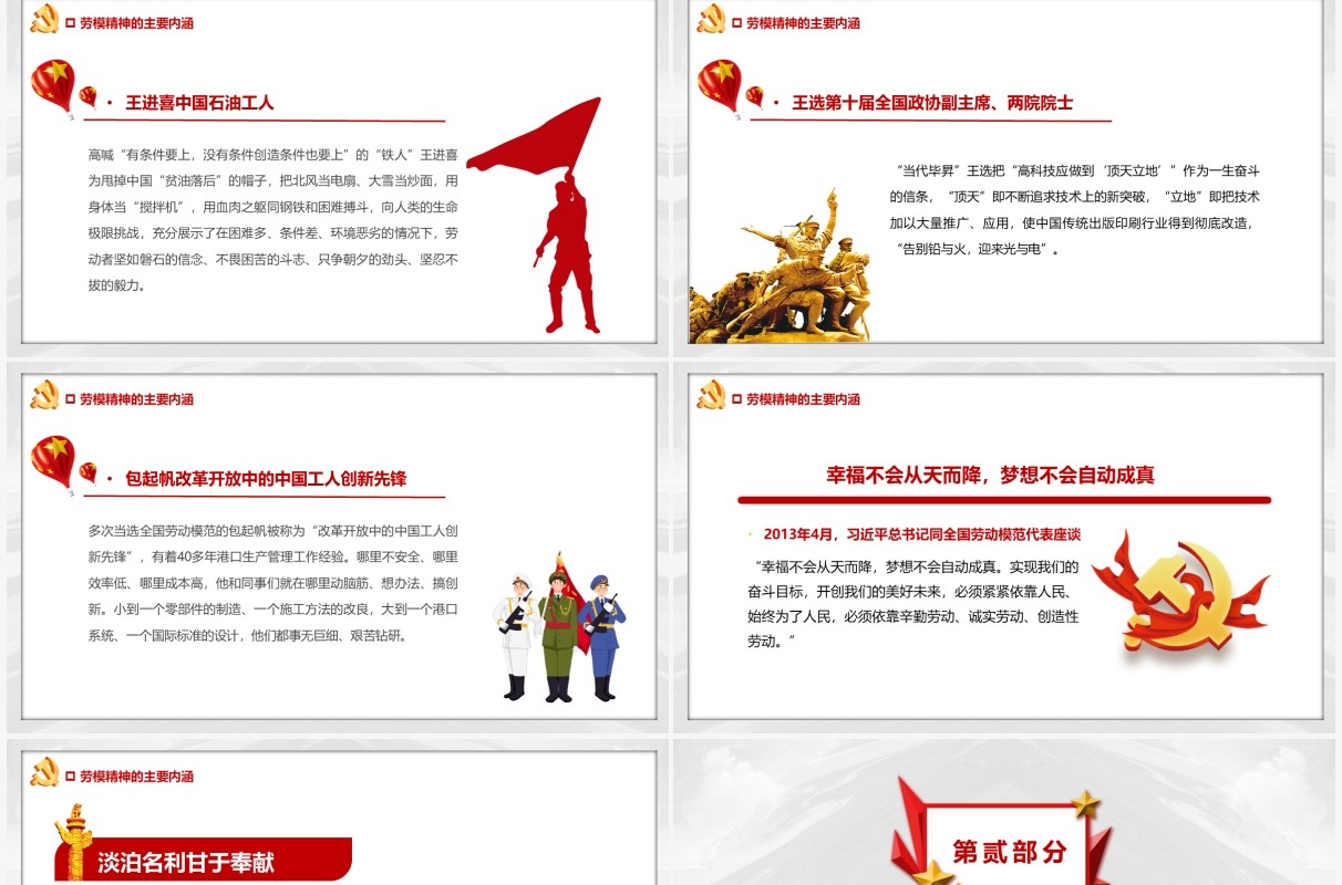 红色简约劳模精神专题讲座汇报PPT模板