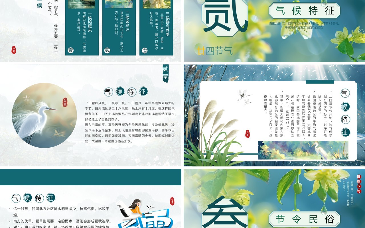 绿色插画清新风二十四节气之白露PPT模板