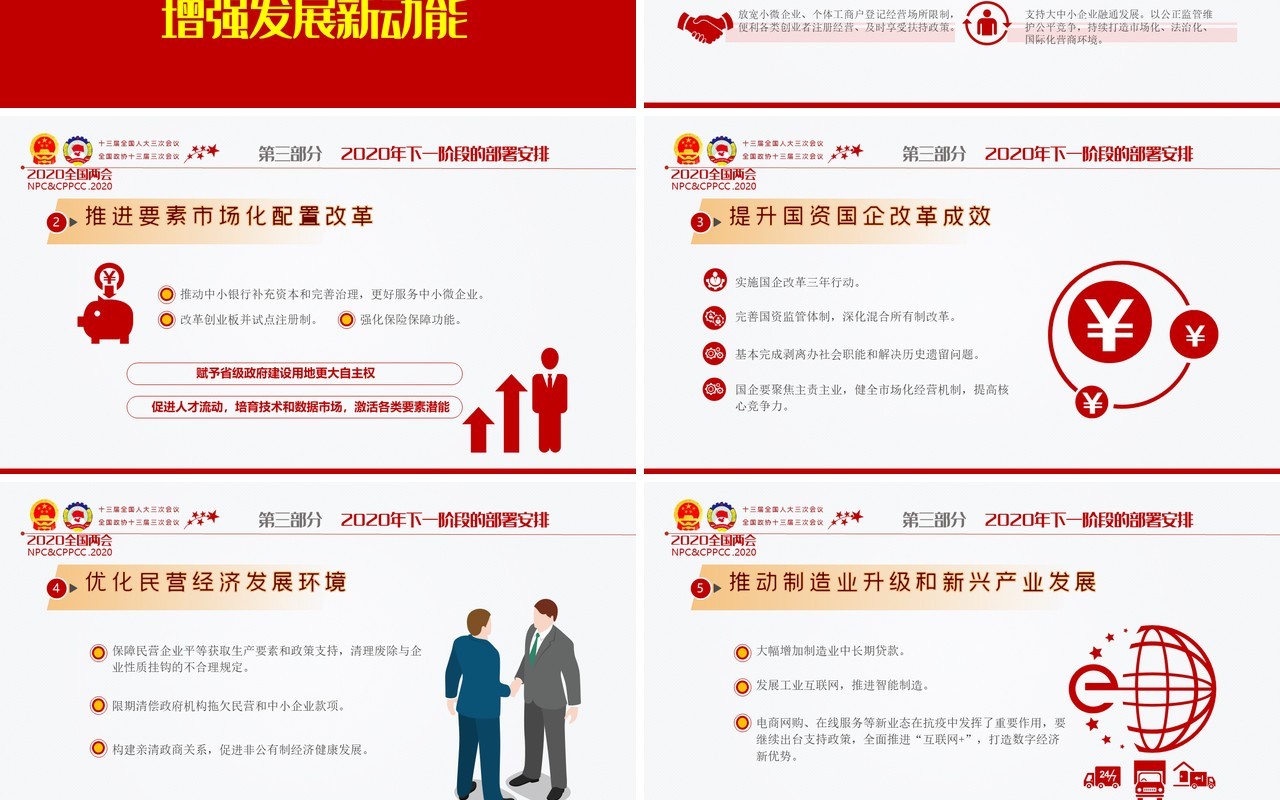 红色主题聚焦学习2020年全国两会政府工作报告党建PPT模板