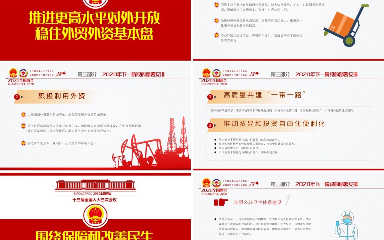 红色主题聚焦学习2020年全国两会政府工作报告党建PPT模板