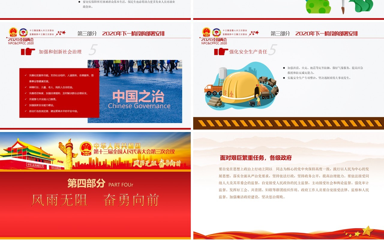 红色主题聚焦学习2020年全国两会政府工作报告党建PPT模板