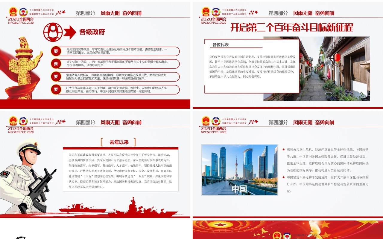 红色主题聚焦学习2020年全国两会政府工作报告党建PPT模板