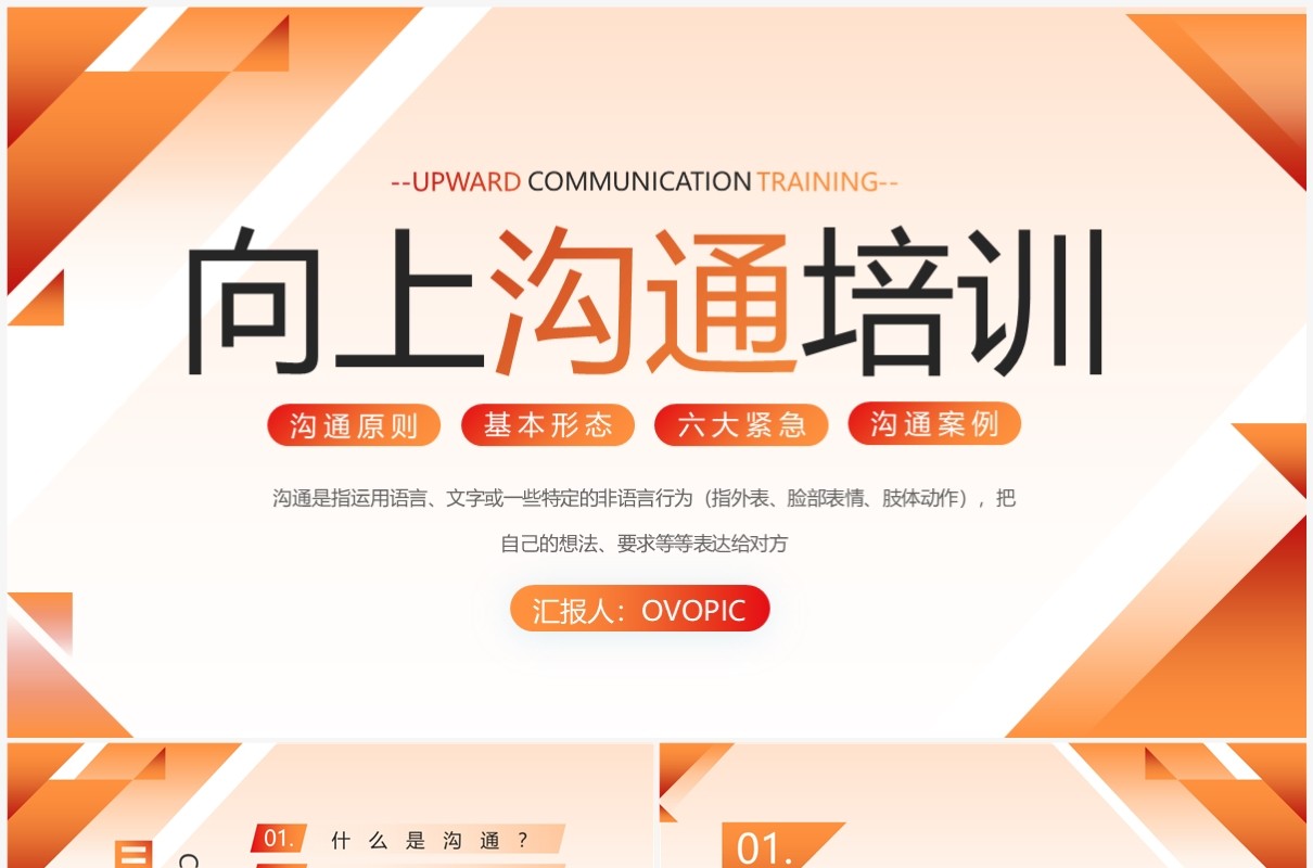 橙色商务风员工向上沟通培训PPT模板