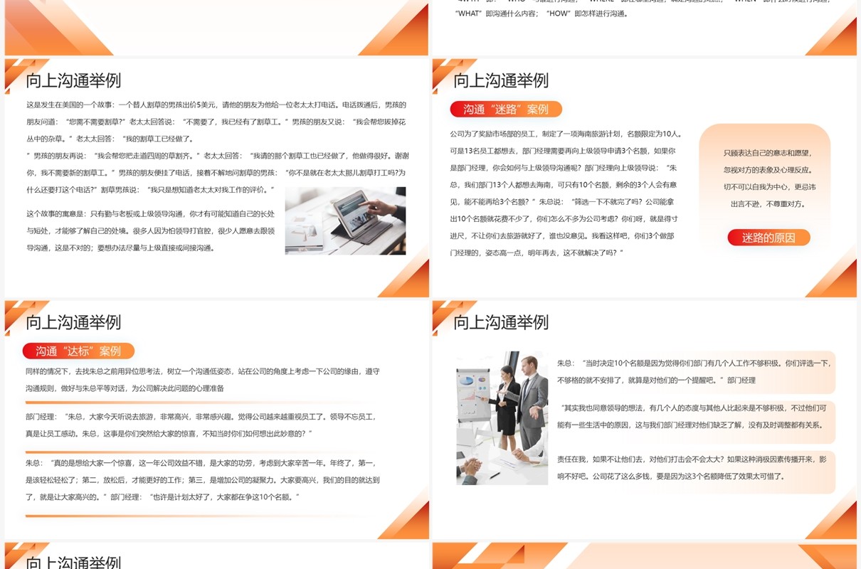 橙色商务风员工向上沟通培训PPT模板