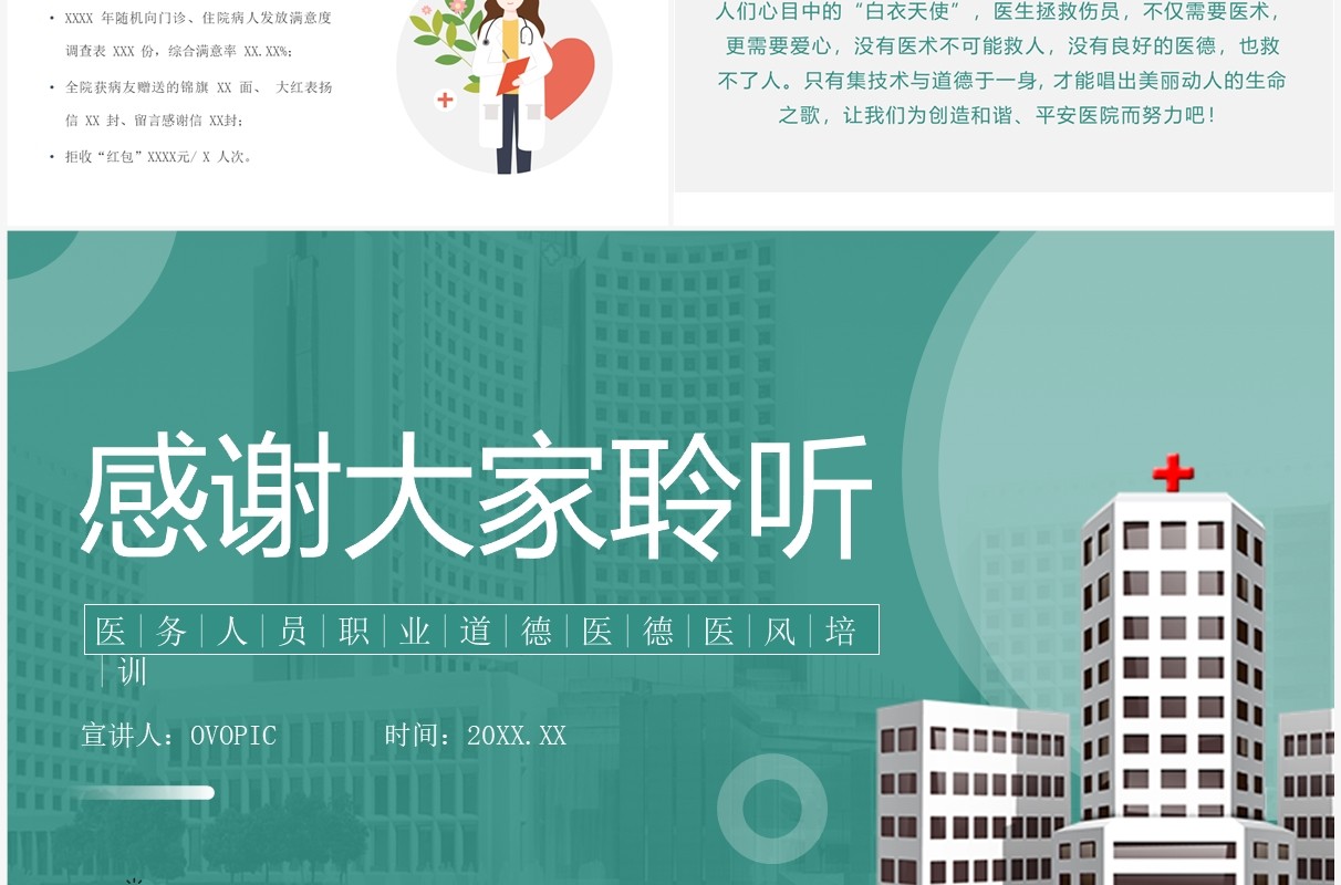 绿色简约风医院医德医风培训PPT模板