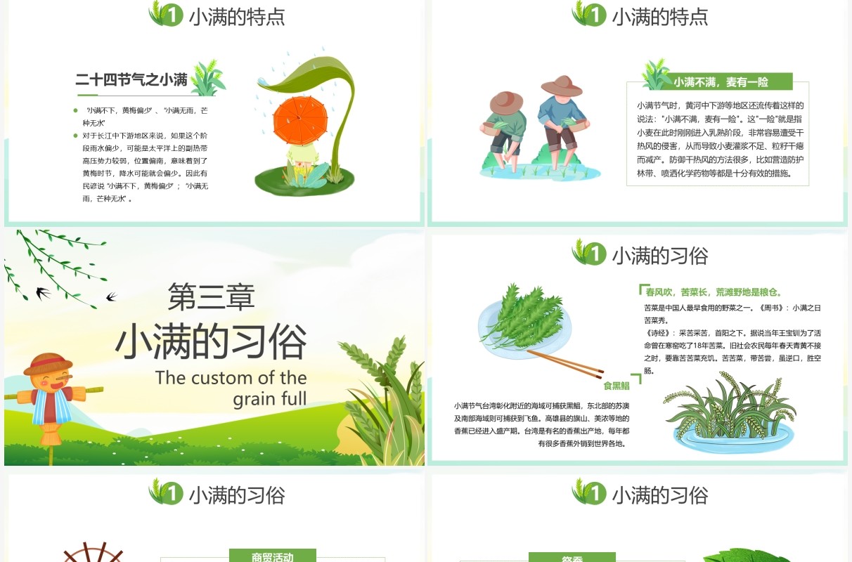 绿色小清新中国传统节日二十四节气小满动态PPT模板