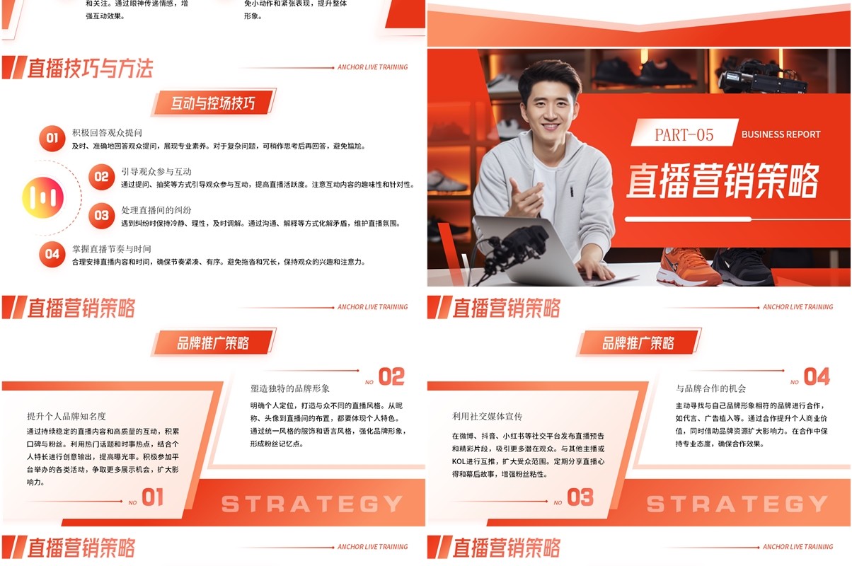红色简约风主播直播带货培训PPT模板