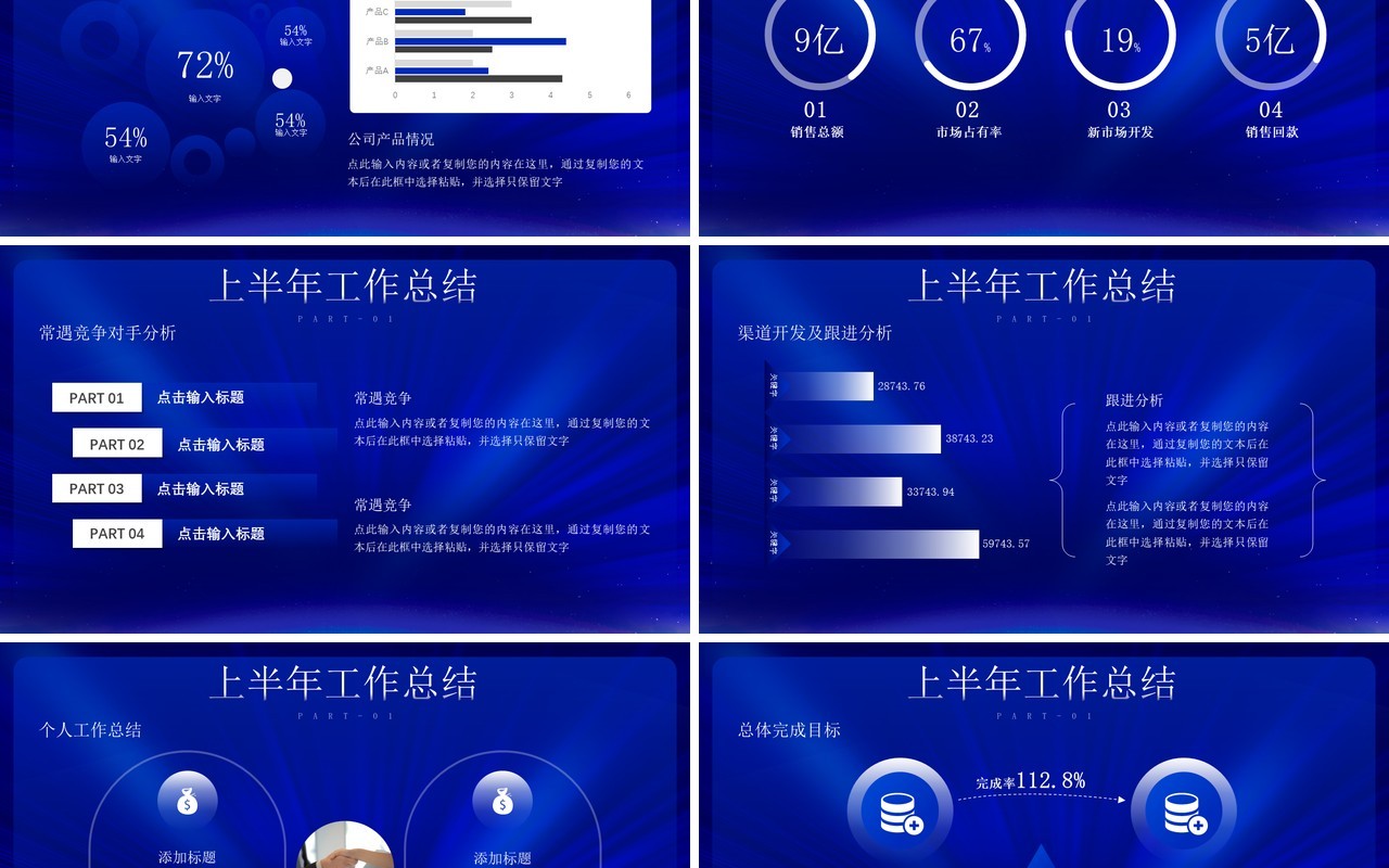 蓝色商务风销售年中工作总结PPT模板