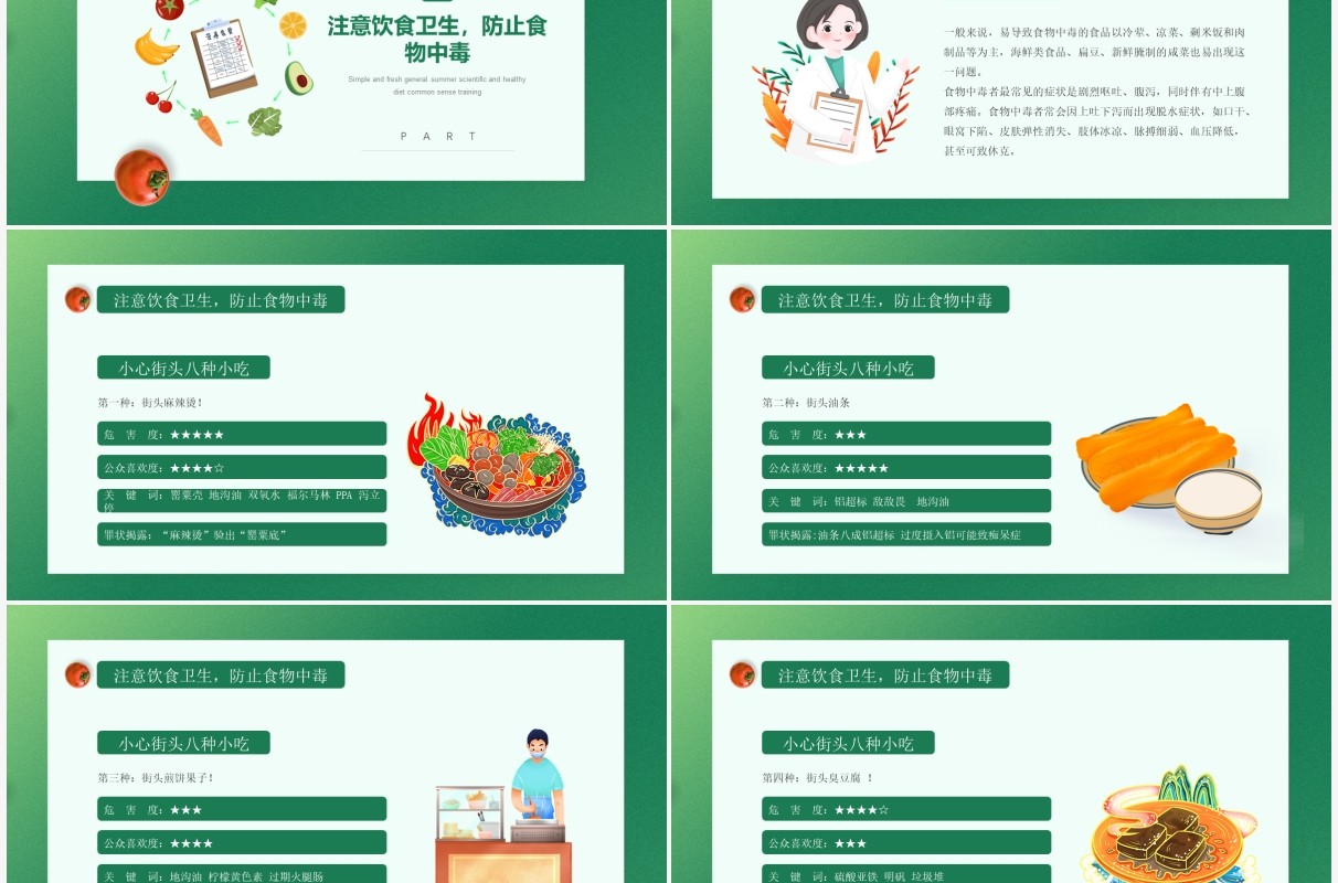 绿色卡通风夏季健康饮食知识介绍PPT模板
